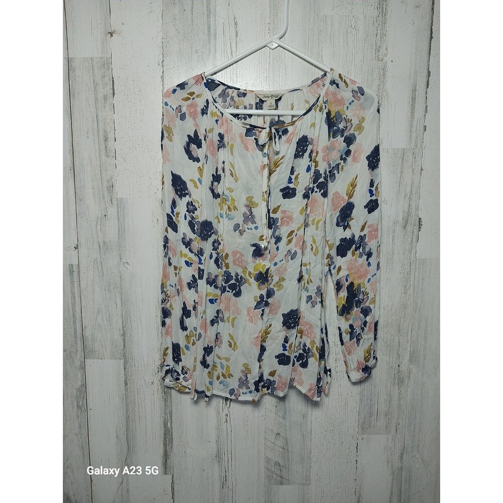 Lucky Brand Boho Cottagecore Floral Pleated Tunic Blouse Small